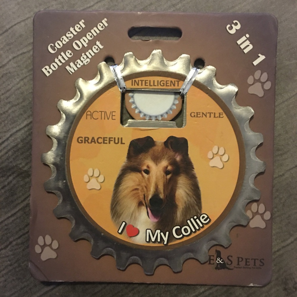 Collie Coaster Bottle Opener Magnet